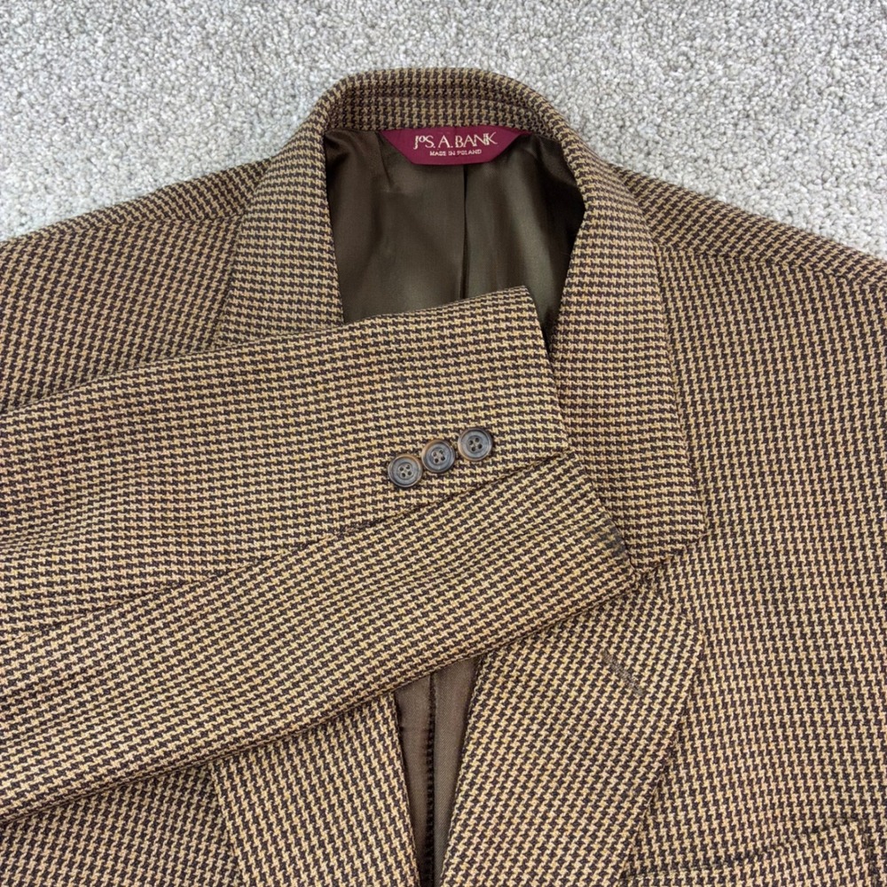 Jos A Bank Mens 44R Houndstooth Blazer Sport Coat Jacket Wool Blend Brown Career